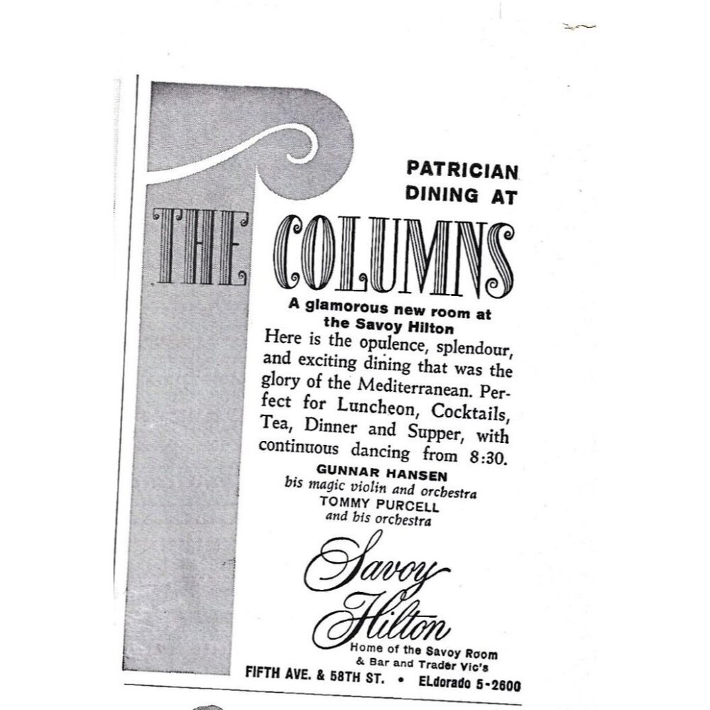 Savoy Hilton Tommy Purcell Orchestra NYC Advertisement 1950s Vintage Print Ad